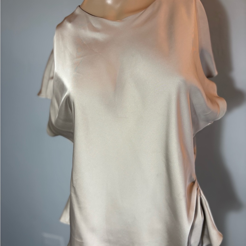 Zara Champagne Silky Short Sleeve Blouse Size XL